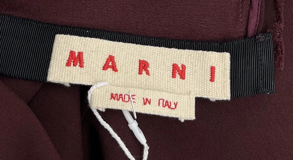 Marni ALTERED 栗色短袖 A 字荷叶边下摆迷笛连衣裙,尺寸 42 — 第 4/4 张图片