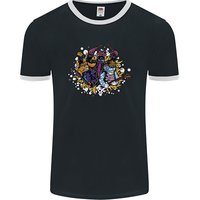 Cat & Dog Rock Band Musik Gitarre Schlagzeug Herren Ringer T-Shirt FotL