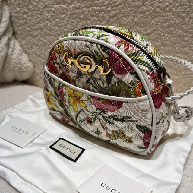 Gucci Trapuntata Quilted Flora Multicolor Canvas Women Mini Camera Shoulder Bag