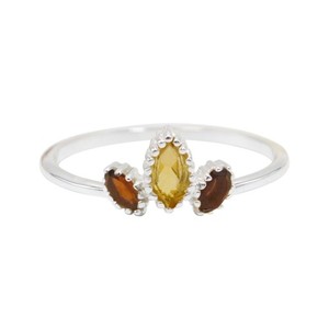Authentic Marquise Citrine & Garnet Ring 18K Gold Plated 925 Sterling Silver Dainty Women