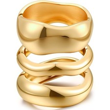 Chunky Gold Bangle Bracelets for Women, 14k Gold Plated Dainty Cuff Stackable...