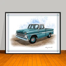1965 C10 Chevrolet Pickup Truck w/Chrome Strip Muscle Car Art Print