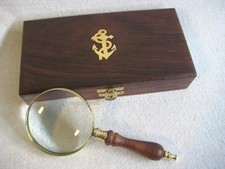 "Elegant Vintage Magnifying Glass  Brass and Wood Handle, Comes with Display Box