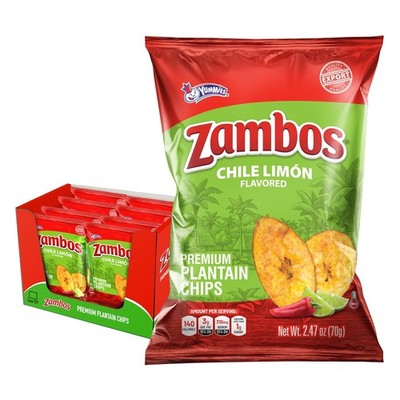 Zambos Plantain Chips Chile Limon 2.47 Oz Pack of 8