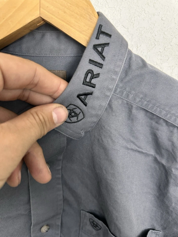 Ariat Team Logo Twill Men’s Gray Long Sleeve Embroidery Shirt Size Medium - Image 3 of 4