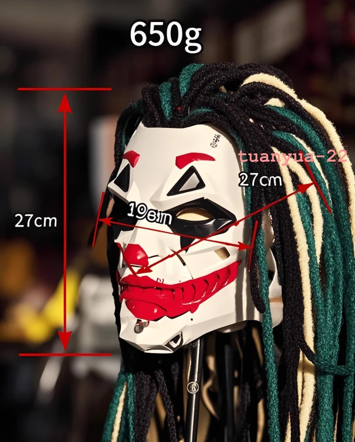 Joker Cyberpunk Dreadlock Resin Full Face Mask Helmet Halloween Cosplay Prop - Image 2 of 4