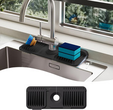 14.6 Inch Silicone Faucet Mat for Kitchen Sink Splash Guard - 6 Slope Water