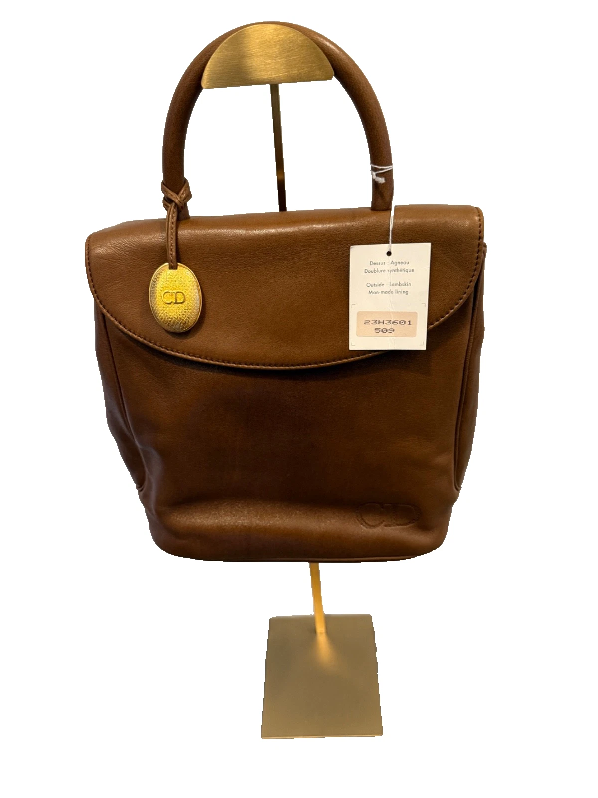 Dior — Authentic Christian Dior Vintage Brown Lambskin Leather Top Handle Tote Bag