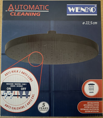 WENKO Regendusche Kopfbrause 22,5 cm Schwarz Anti-Kalk Automatische Reinigung
