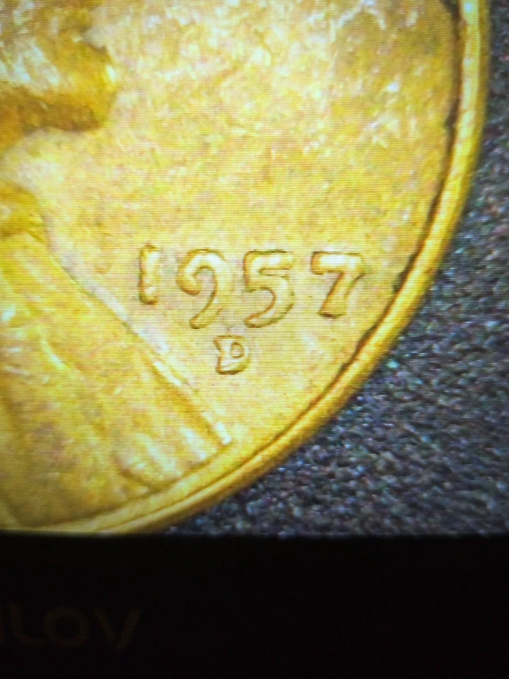 Moneda de error de centavo de trigo Die Chips 1957-D Foto 3 de 4