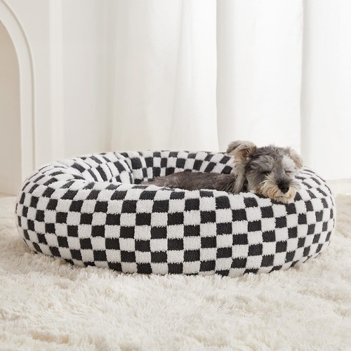 Donut Calming Pet Bed for Small Dogs & Cats  Round Plush NonSlip Washable - Picture 1 of 7