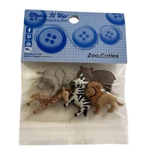 Dress It Up Zoo Cuties Buttons - Cute Zebra Lion Giraffe Hippo Elephant 207