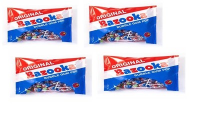 4 NEW 16 OZ BAGS OF BAZOOKA BUBBLE GUM SUCKERS GRAPE APPLE CHERRY CANDY