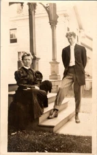 Early 1900s RPPC Postcard Couple & Dog on Porch AZO Stamp Box 1904-1918