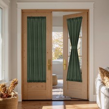 Forest Green Linen Door Curtains for Back Door Windows, 26 x 72 Inch for Fren...