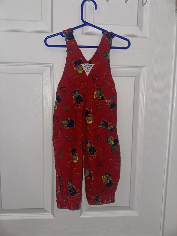 Винтажный красный комбинезон OshKosh B'gosh VESTBAK для ковбоев медведей 12 месяцев сделано в США - Изображение 4 из 4