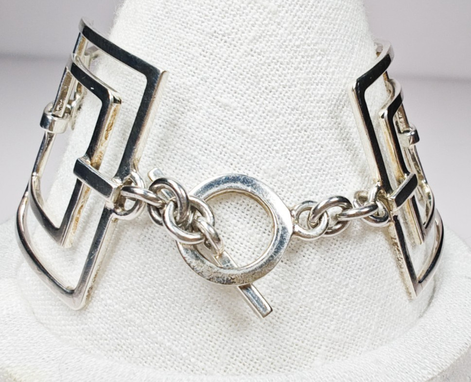 925 Sterling Silver Rectangle Link Toggle Bracele… - image 6