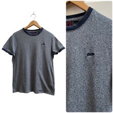 Superdry Men’s Cotton Heather Blue Ringer Crewneck Tee Shirt Small Everyday