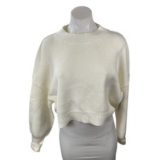 Free People Women's White Cream Ribbed Knit Mock Neck Cropped Sweater Top Sz XS