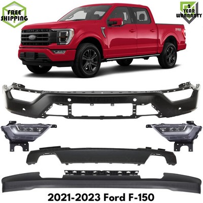 Front Bumper Face Bar Primed Steel & Fog Lights Kit For 2021-2023 Ford F-150