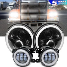 7 INCH LED Headlamp Headlights & 4'' Fog Lights for Freightliner 122SD 2013-2016