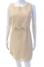 J Crew Womens Cotton Sleeveless Scalloped Lace Overlay Detail Dress Beige Size 2