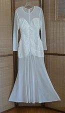 Anthropologie MISHA White Ruched Bodycon w/ Sheer Mesh Mermaid Maxi L=S/M $429