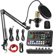 Podcast Equipment Bundle, F998 Live Sound Card with BM800 Recording Studio Micro