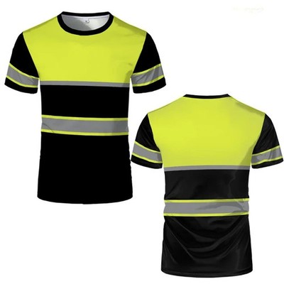 Simple striped safety work T-shirt summer casual short sleeved 3D printed round 