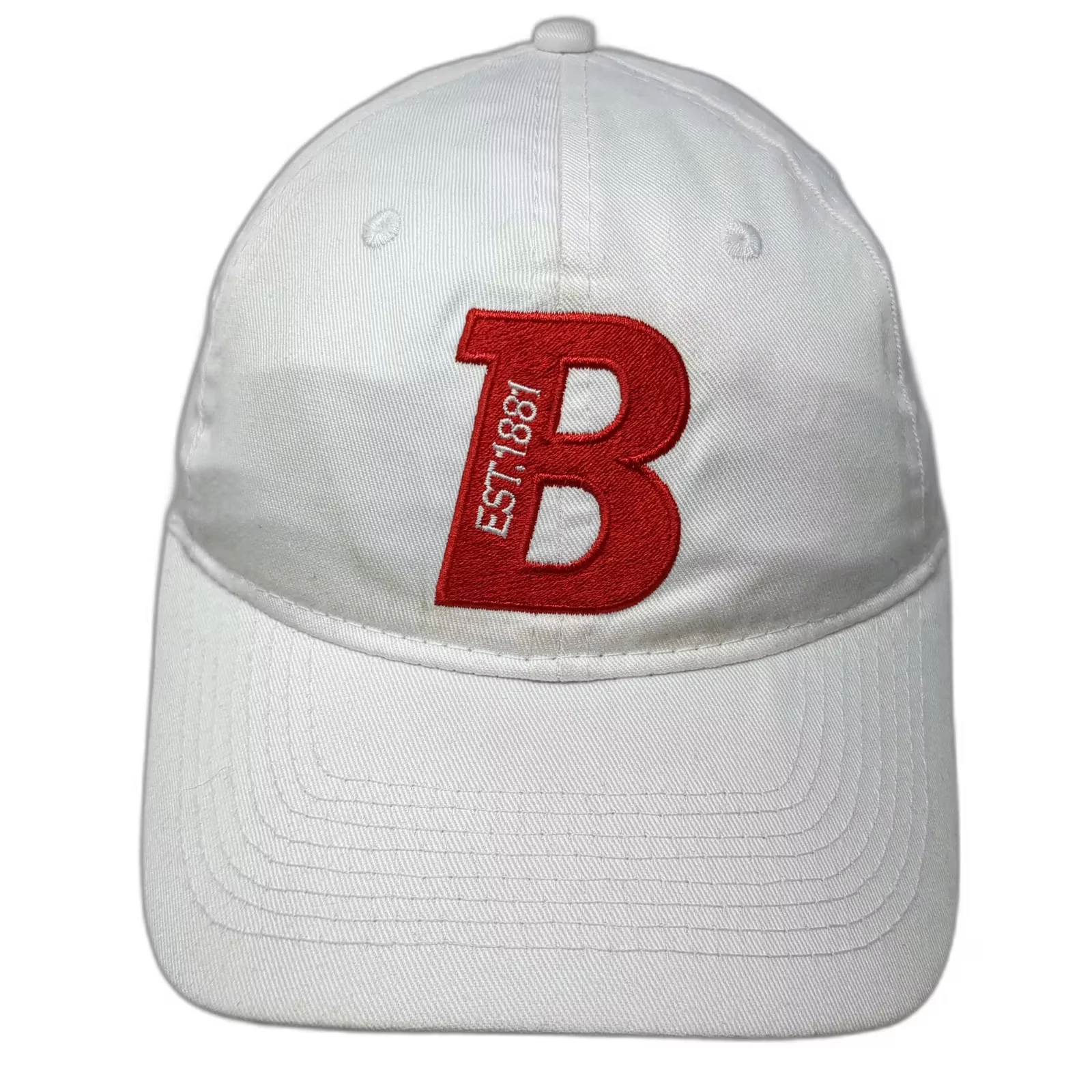 Port & Company Baseball Cap White Red Strapback One Size Hat Embroidered Logo