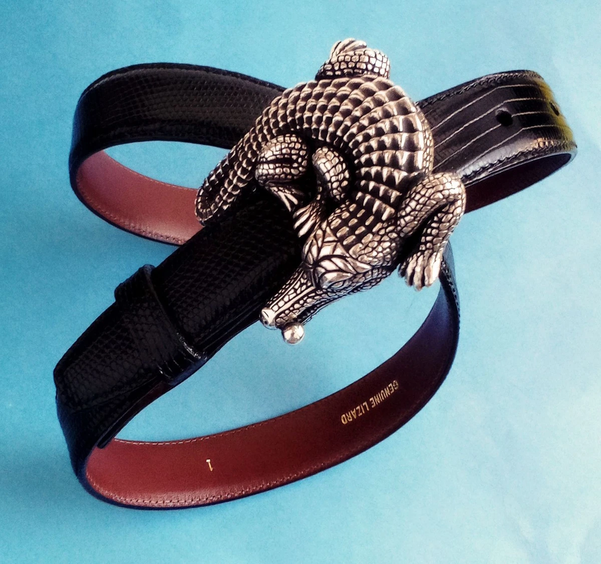 Vintage Barry Kieselstein-Cord Genuine Lizard Size 4 Large Brown Skinny EUC Vintage Barry Kieselstein-Cord Gold Metal Alligator Tan  main image 2