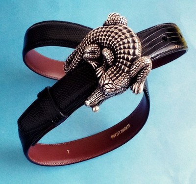 Barry Kieselstein Cord Lizard Belt Sterling Silver 925 Buckle Black Kieselstein-Cord Black Lizard & Sterling Sliver Buckle Belt  main image 3