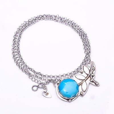 Larimar Flower 925 Sterling Silver Chain Pandent 17.99'' CP944021237 Gift for her