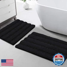 Turquoize Chenille Bathroom Rugs Set 2-Piece Non-Slip Bath Mats Extra Soft Absor