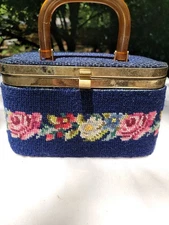 Vintage Blue Sewing Container With  Handle