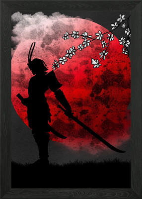 Bloody Moon Asian Samurai Framed Wall Art Poster Canvas Print Picture