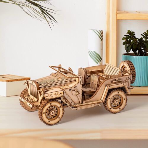 ROKR Army Jeep 3D Puzzle z drewna Zestaw modelarski Prezenty dla dorosłych Dzieci - Zdjęcie 1 z 11