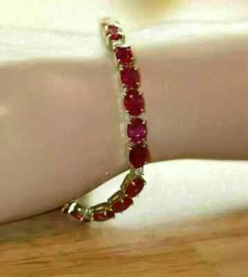Red Ruby Women's Tennis Bracelet 8Ct Oval Cut Lab-Created 14K Yellow Gold Plated