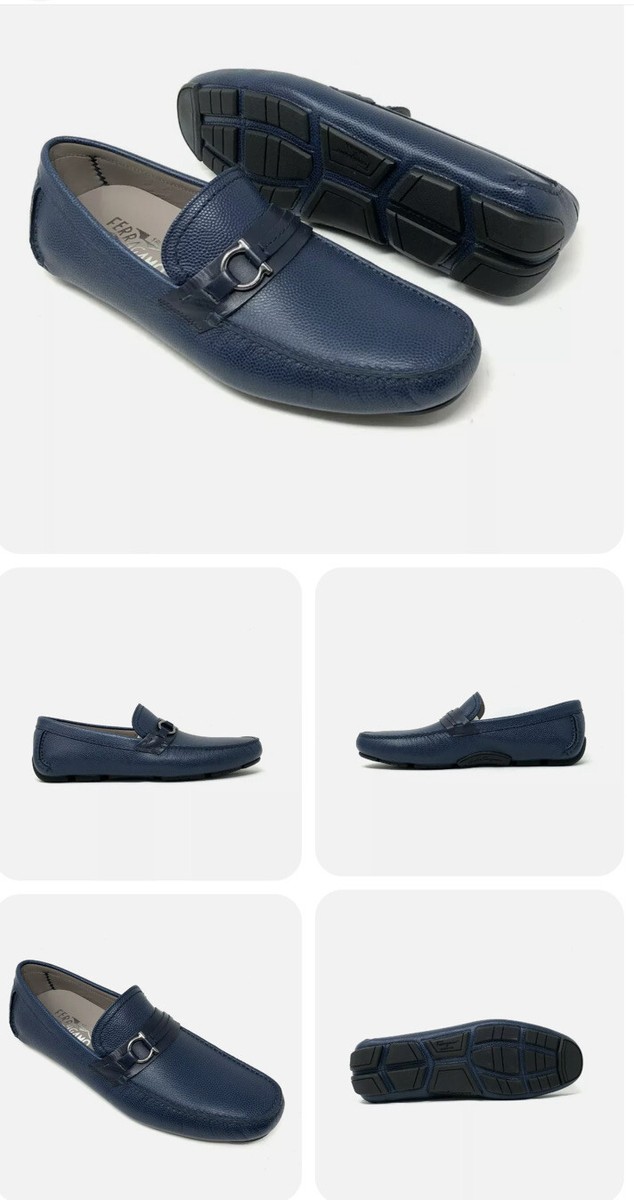New Salvatore Ferragamo Remar Blue Pebbled Leather Men  display picture 1