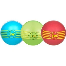 JW Pet Company iSqueak Ball Rubber Dog Toy, Medium, Colors Vary (3 Pack)