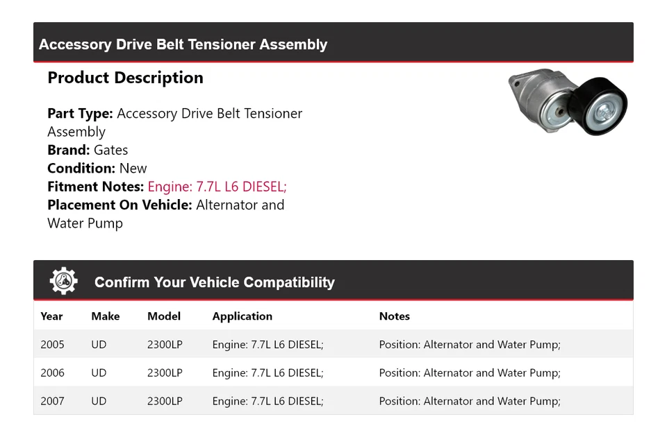 Accesorio para UD 2300LP 2005-2007 correa de transmisión tensor montaje puertas 2006 Foto 2 de 4