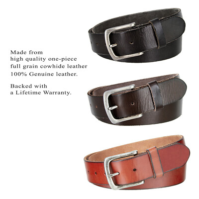 One Piece Full Grain Leather Genuine Leather Casual Jean Belt 1-1/2'' Wide