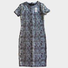Women Forever21 Black Silver Midi Dress Size Large Fitted Stretch