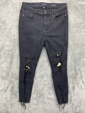 Judy Blue Women's Distressed Jeans Skinny Fit Raw Hem Black 13/31 Leopard Patch