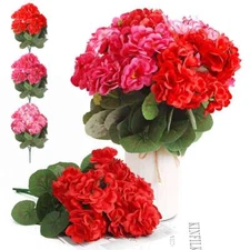 1-3X Artificial Geraniums UV Resistant Silk Flower Outdoor Garden Porch Vase Red