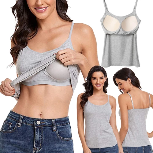 Damen Unterhemd BH-Hemd Basic Eingebauter BH Bügelloser Gepolstert Tank Tops DE - Bild 12 von 19
