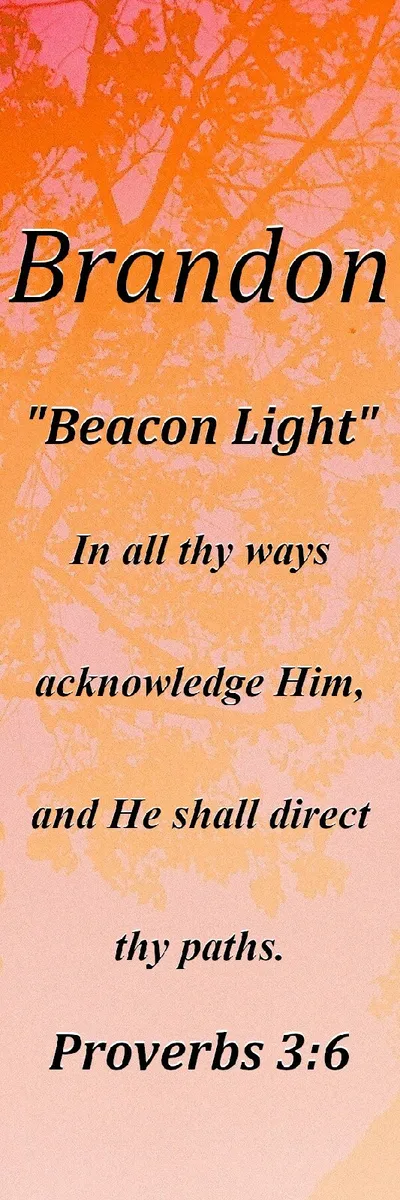 Brandon Beacon Light Keepsake Name Meaning Bookmark with Bible