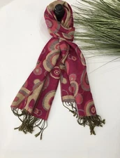 NWT Pashmina USA Woman's Scarf Wrap Shawl Pink Beige Circles Cashmere Silk