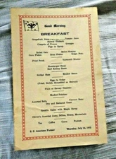 VINTAGE MENU BREAKFAST  PASSENGER CARGO SHIP SS FARMER 1932 SUNK BY GERMANS