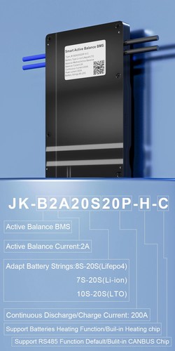 JK BMS 8S-20S 24V-60V 200A Akku Smart BMS mit 2A Active Balance BT/RS485 Posten - Bild 13 von 33
